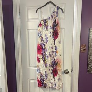 Club Monaco One-Shoulder Floral Dress - Cream and Purple